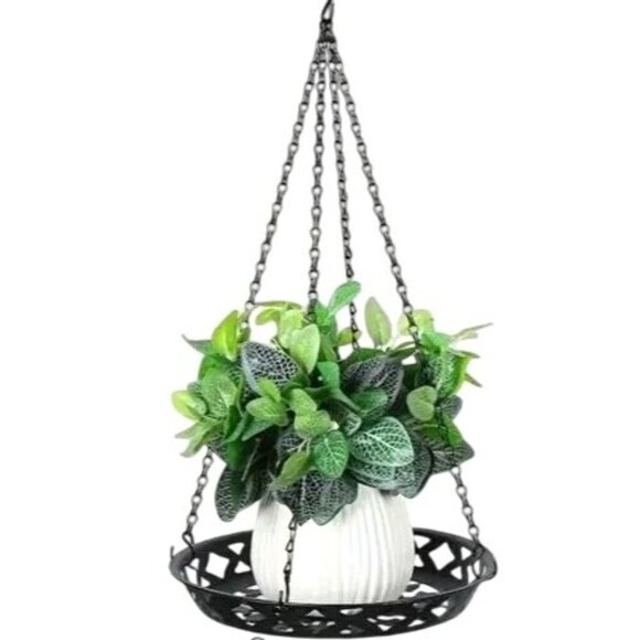 Black Metal Hanging Planter Basket with Decorative Chains Indoor Outdoor Rustic - Picture 6 of 6
